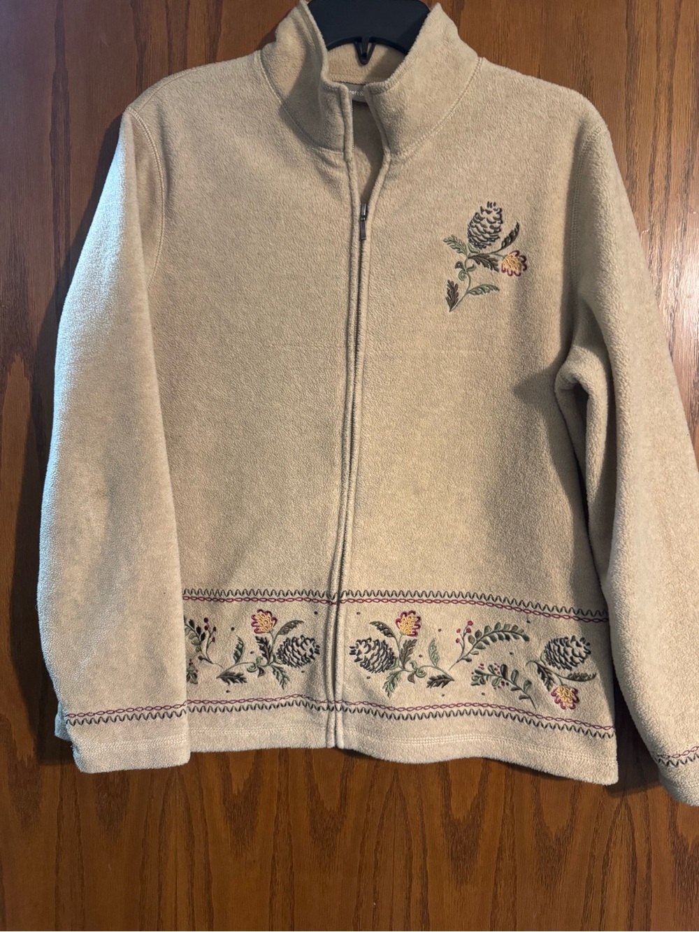 croft & barrow Beige Embroidered Kids Zip-Front Fleece Jacket